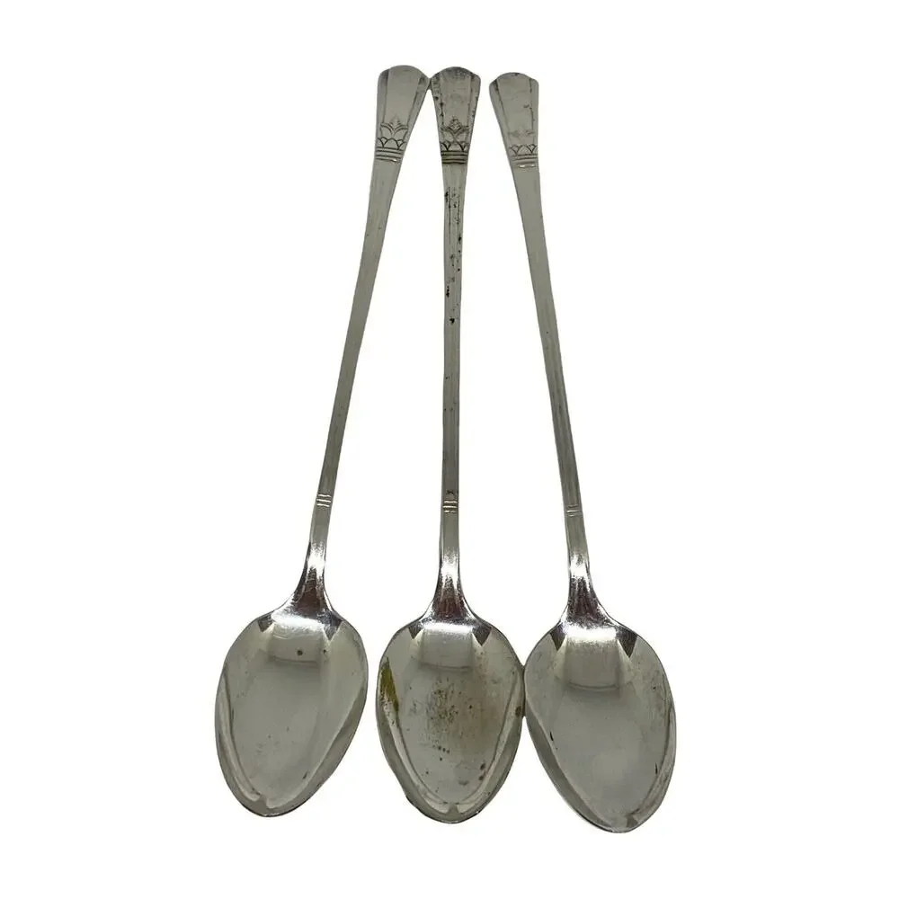 Midcentury Modern 1939 Court Silver Plate 7 5/8” Iced Tea Spoons Set Of Three